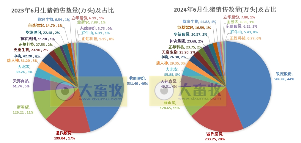 18家上市猪企2024年6月及上半年生猪销售业绩和生产指标PK