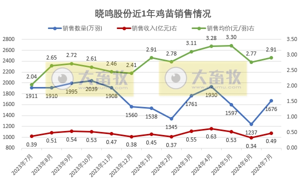 益生、民和和晓鸣2024年7月鸡苗销售情况