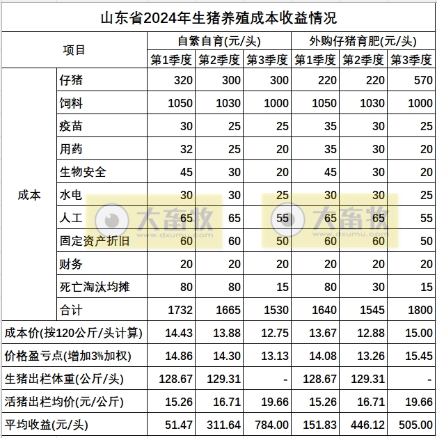 三季度生猪价格屡创新高,进入高盈利期——山东省2024年第3季度生猪养殖成本收益情况