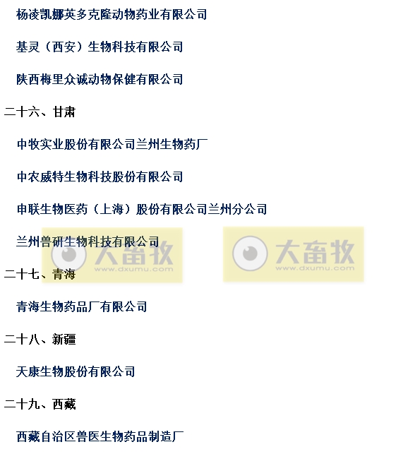 国内最新兽用生物制品生产企业名录（2024年版）