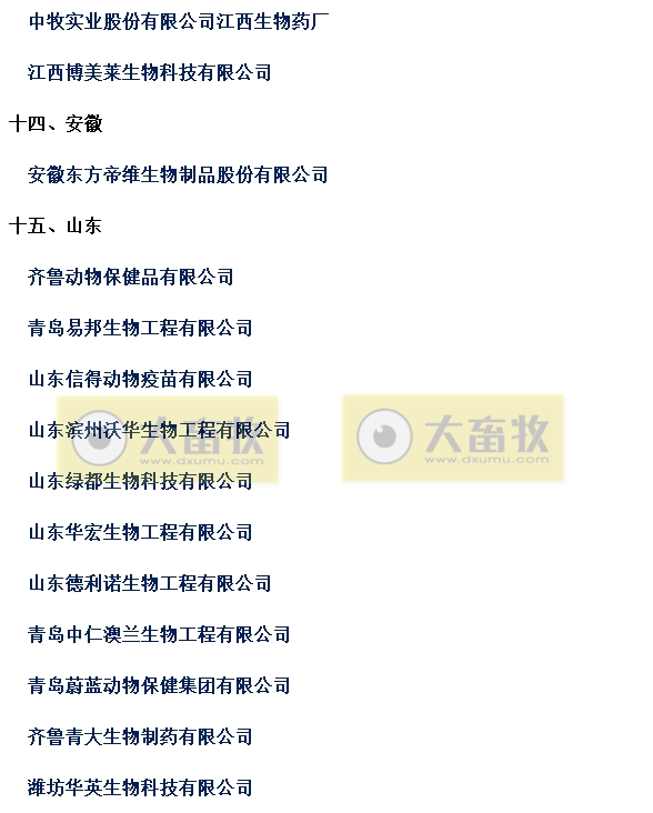 国内最新兽用生物制品生产企业名录（2024年版）
