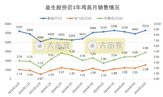 益生、民和和晓鸣2024年10月鸡苗销售情况