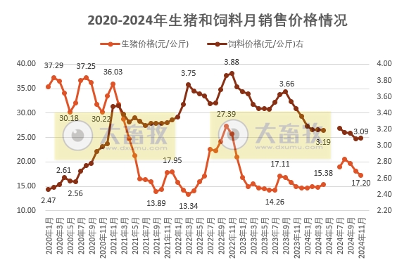 2024年11月全国猪粮比及生猪收益情况
