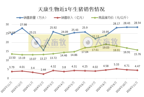 天康和华统2024年11月及前11月生猪销售情况