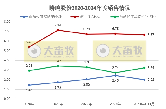 益生、民和和晓鸣2024年11月及前11月鸡苗销售情况