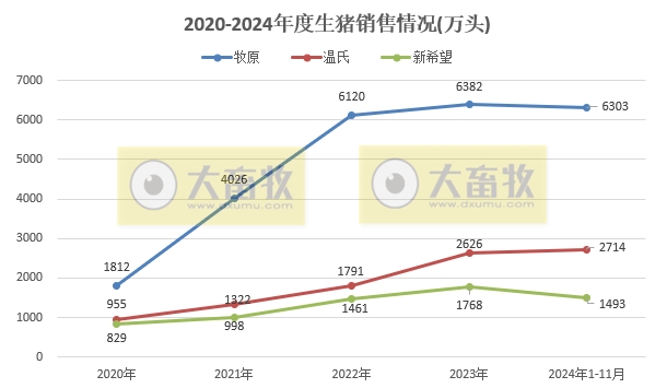 3家头部企业前11月销量已超1亿头——19家上市猪企2024年11月生猪销售业绩和生产指标PK