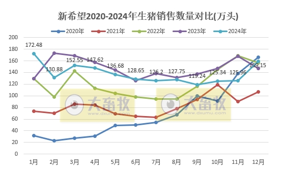新希望2024年12月及年度生猪销售情况