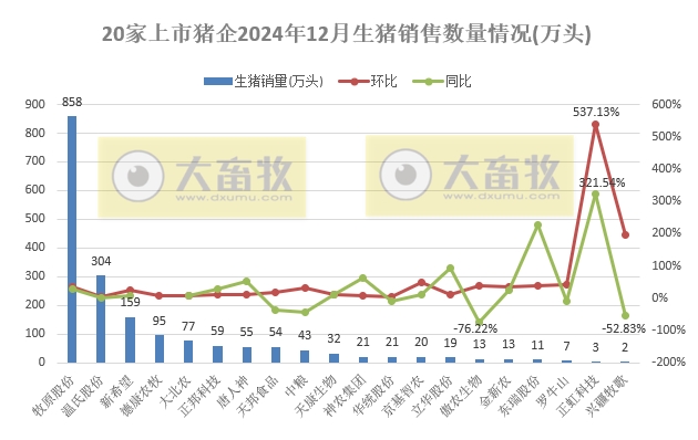 20家上市猪企2024年12月及年度生猪销售业绩和生产指标PK