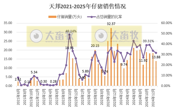 新希望、大北农和天邦2025年1月生猪销售情况