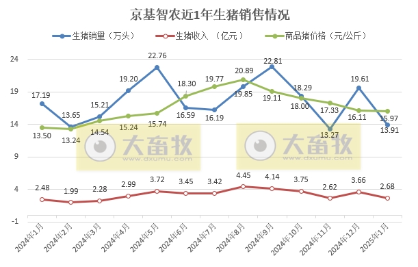 京基、金新农和东瑞2025年1月生猪销售情况