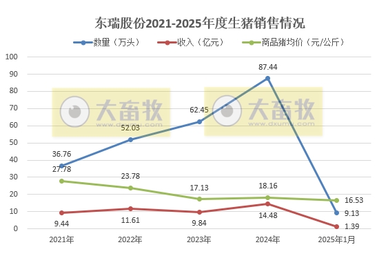京基、金新农和东瑞2025年1月生猪销售情况