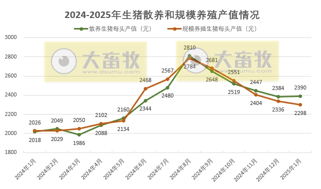 2025年1月全国散养和规模养殖生猪成本收益情况