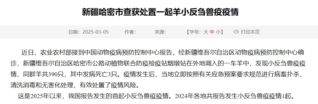 2025年首起小反刍兽疫疫情!新疆哈密市查获处置一起羊小反刍兽疫疫情