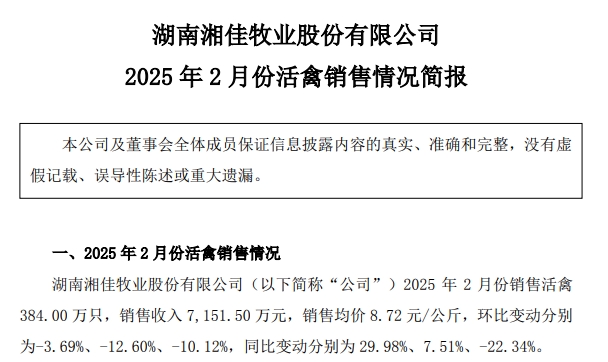 温氏、立华、德康和湘佳2025年1-2月肉鸡销售情况