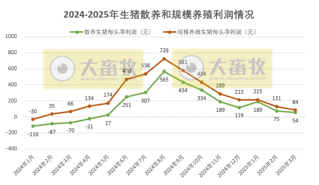 2025年3月全国散养和规模养殖生猪成本收益情况