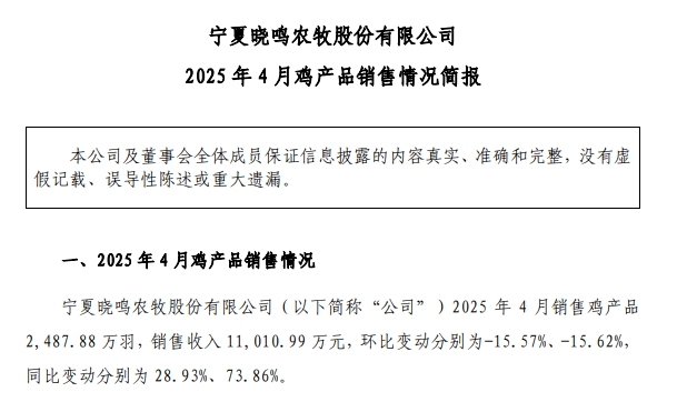 益生、民和和晓鸣2025年4月及前4月鸡苗销售情况