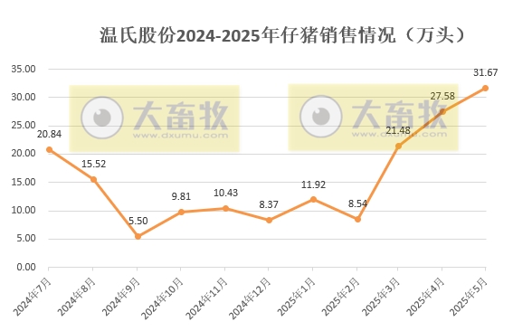 温氏5月肉猪销量环比减少,仔猪销量创新高,肉鸡环比增长——2025年5月及前5月肉猪和肉鸡销售情况