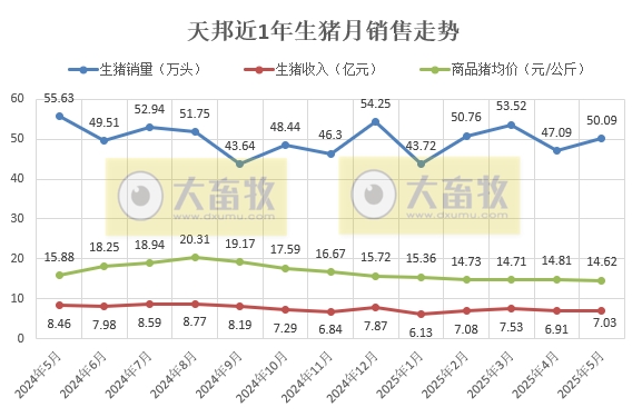 新希望、大北农、天邦和唐人神2025年5月及前5月生猪销售情况