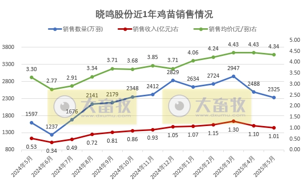 益生、民和和晓鸣2025年5月及前5月鸡苗销售情况