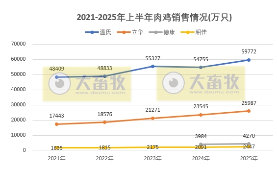 9家上市家禽企业2025年6月及上半年肉鸡和鸡苗销售情况PK