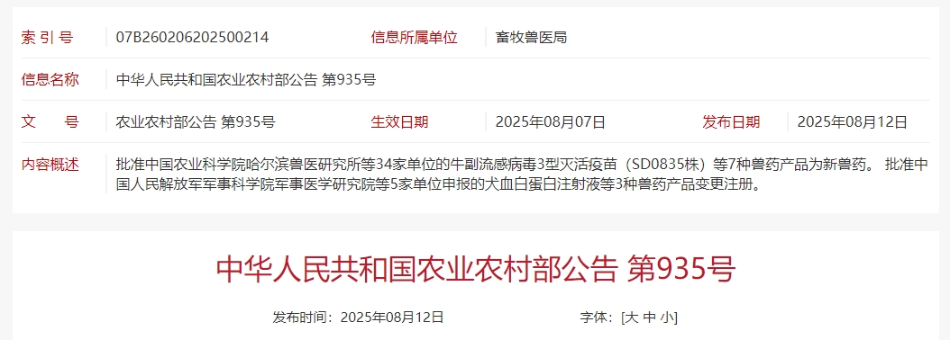 最新消息！恭喜维科、齐鲁、易邦、瑞普和蔚蓝等34家兽药企业的7种兽药产品获得新兽药证书！