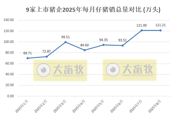 9家上市猪企2025年8月仔猪销售情况