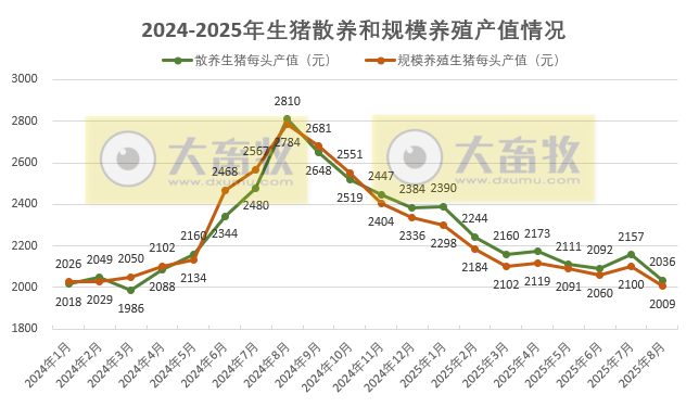 散养头均亏损109元,规模养猪亏损57元——2025年8月全国散养和规模养殖生猪成本收益情况