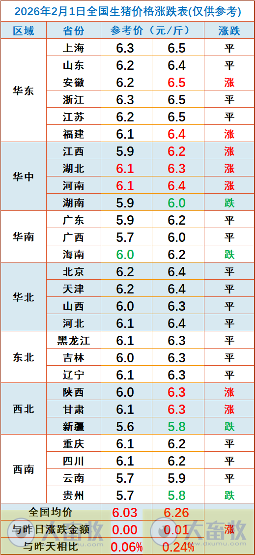 2026.02.01今天猪价行情分析