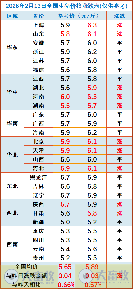 2026.02.13今天猪价行情分析