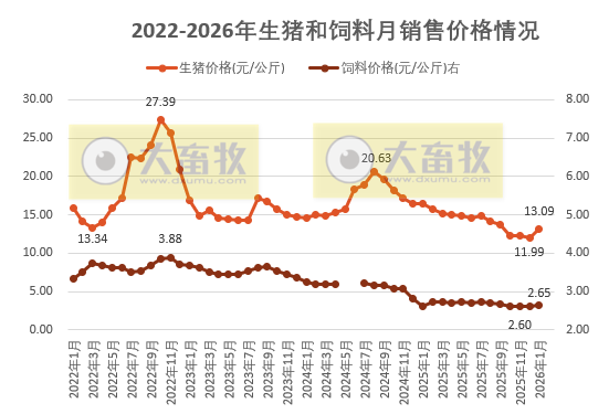 2026年1月全国猪粮比和生猪收益情况