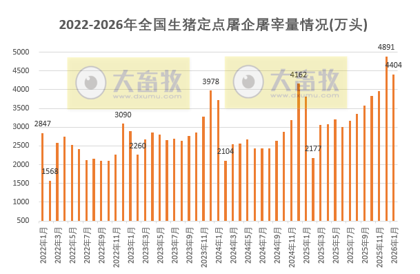 2026年1月全国生猪定点屠宰企业的屠宰量情况